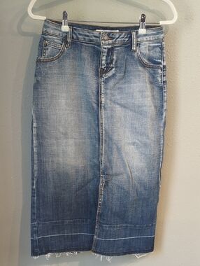 Western Festival Country Maxi Midi Denim Skirt Stetson Coastal Cowgirl Boho Raw